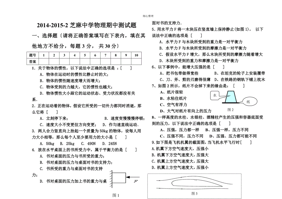 沪科版物理八年级下册期中测试_第1页