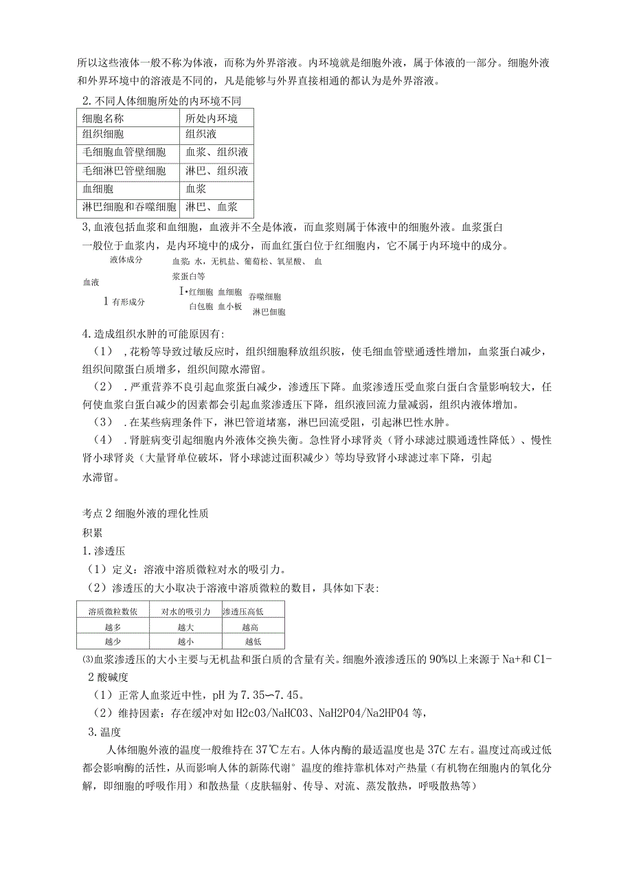 人教版人体的内环境与稳态考点复习_第2页