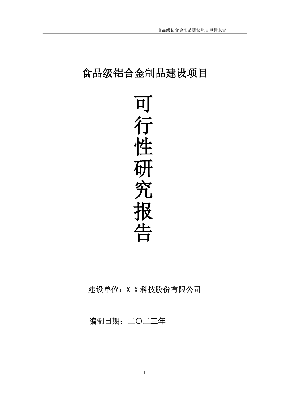 食品级铝合金制品项目可行性研究报告备案申请模板_第1页