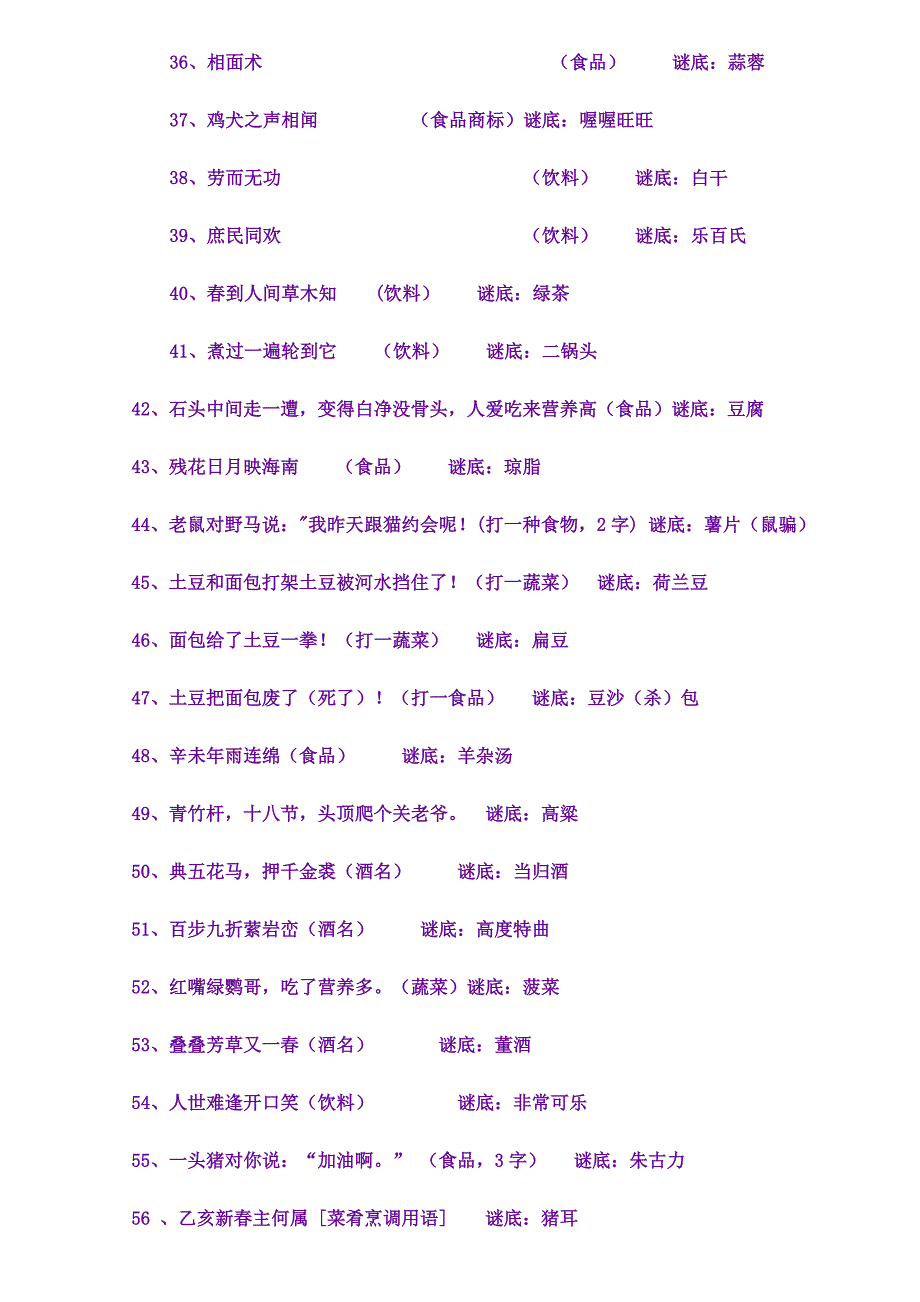 食品谜语大赛大全及答案_第3页