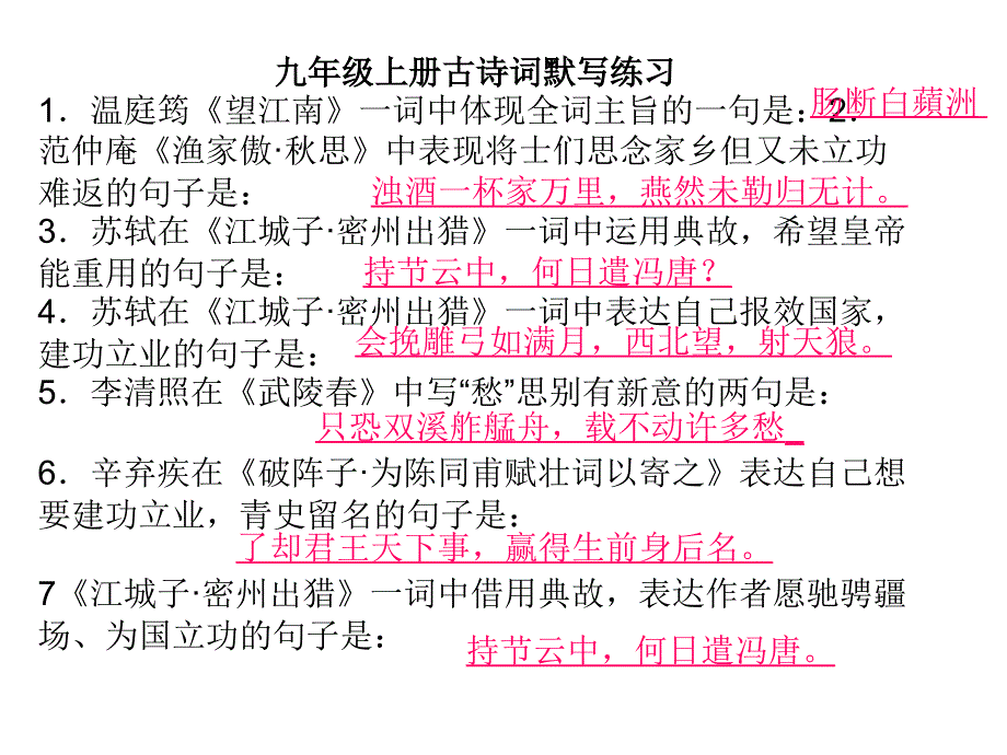 人教社九年级上册古诗词默写练习_第1页