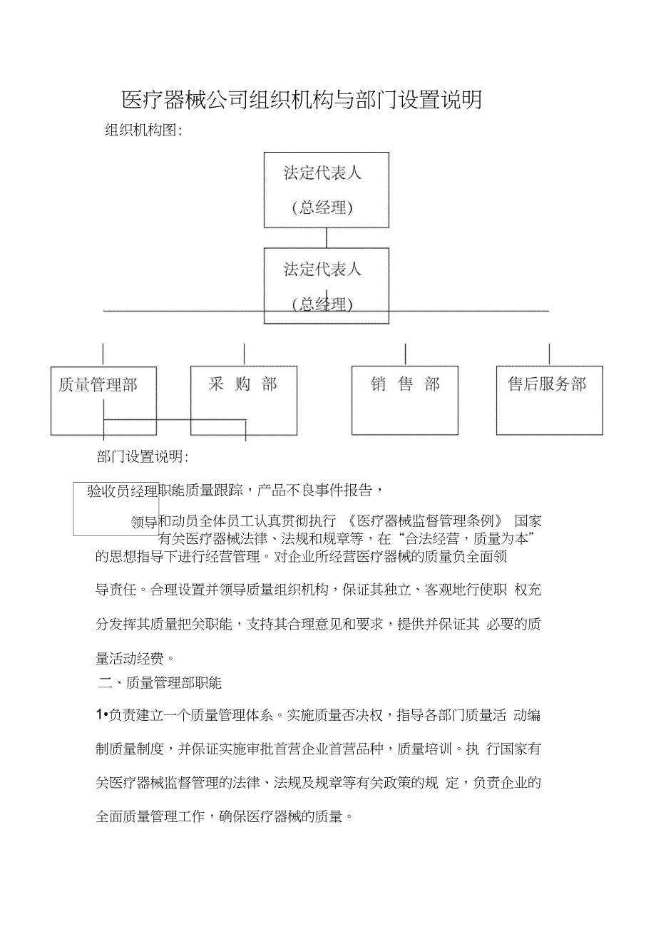 医疗器械公司组织机构与部门设置说明(20201224130159)_第1页