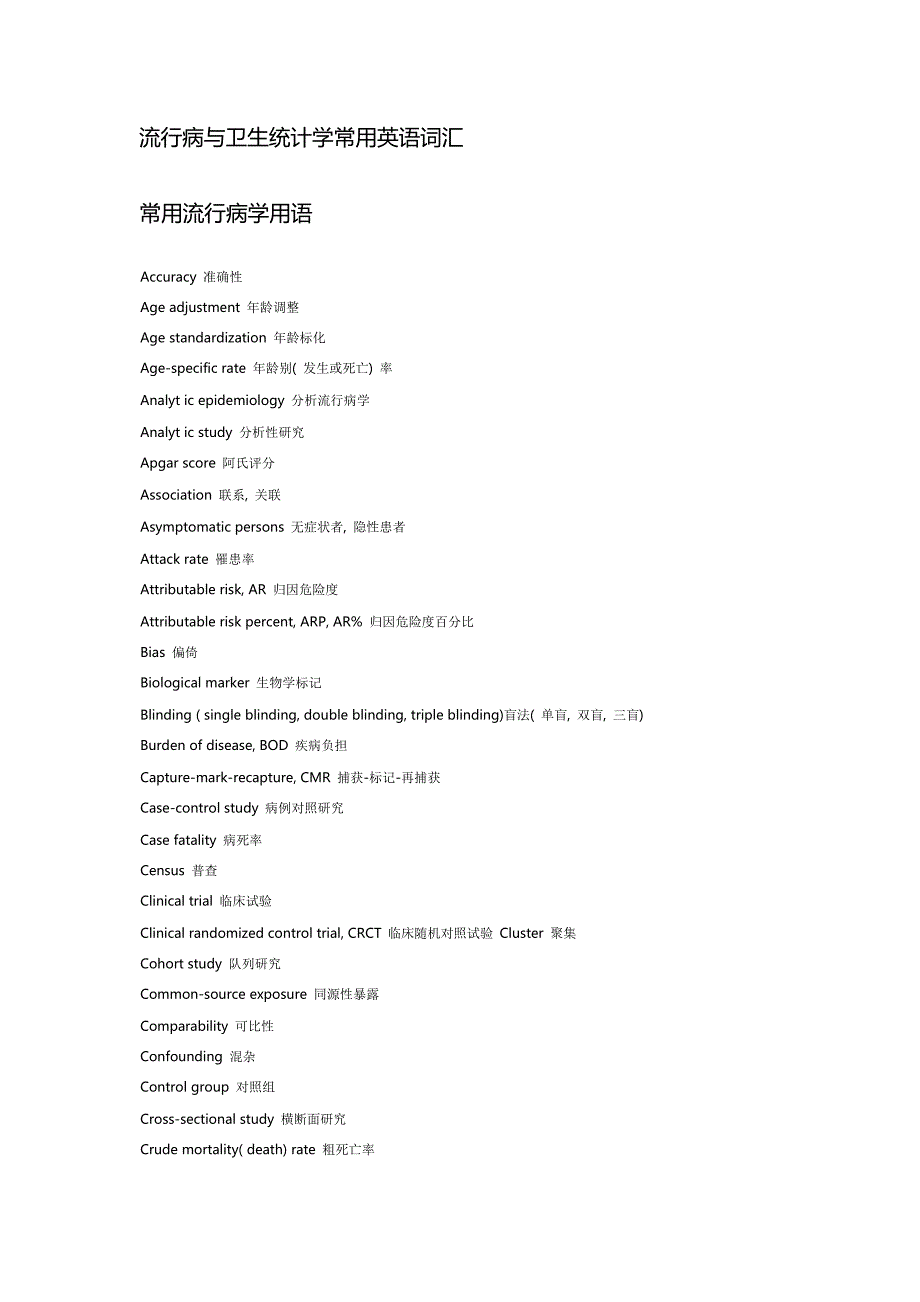 流行病与卫生统计学常用英语词汇_第1页