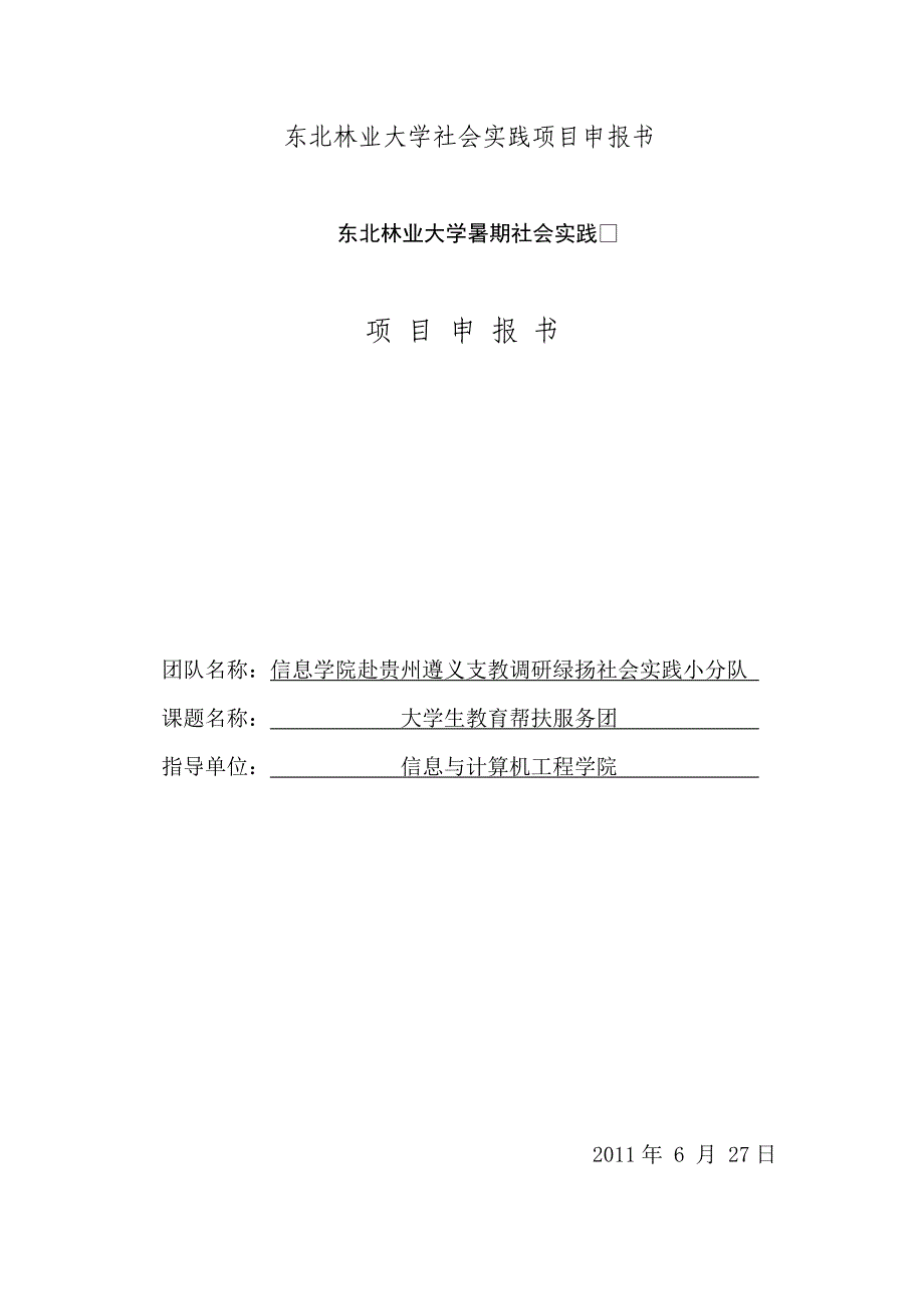 暑期社会实践团队项目申报书_第1页