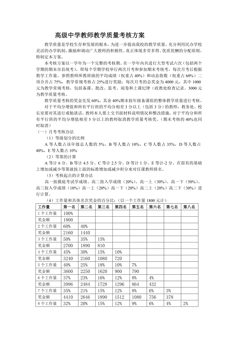 高级中学教师教学质量考核方案.doc_第1页