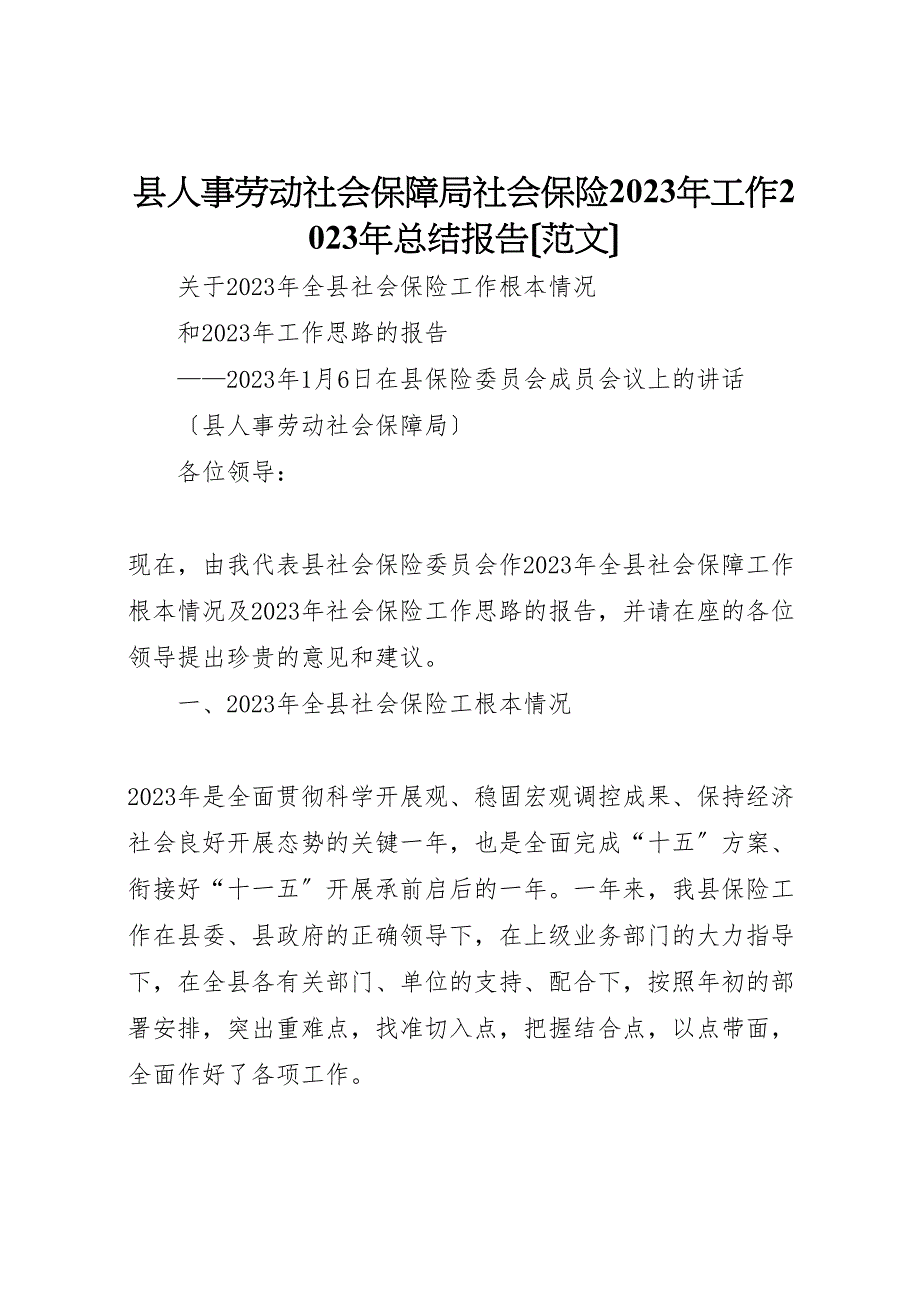 2023年X县人事劳动社会保障局社会保险工作汇报总结报告.doc_第1页