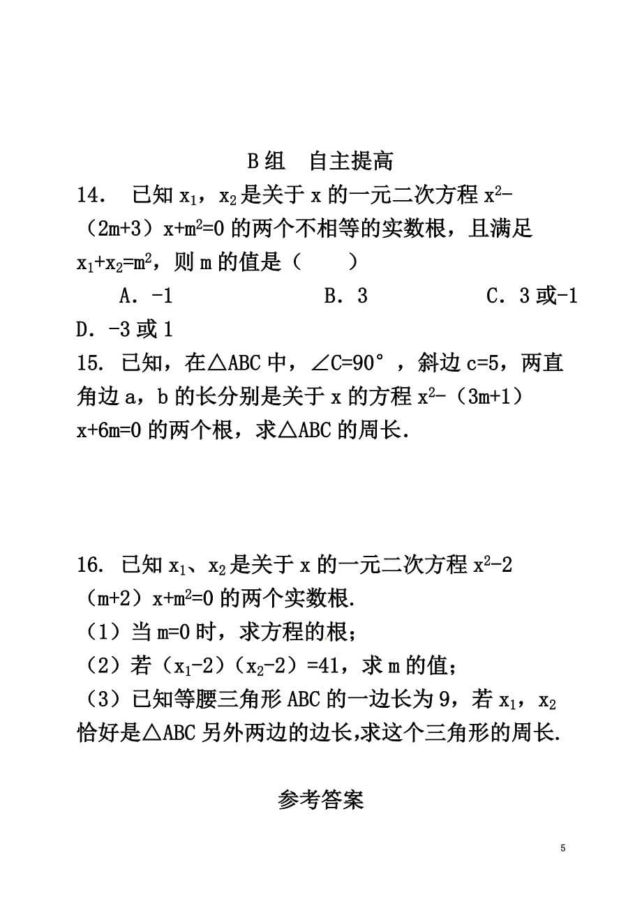 浙江省绍兴县杨汛桥镇八年级数学下册第2章一元二次方程2.4一元二次方程根与系数的关系（选学）练习（新版）浙教版_第5页