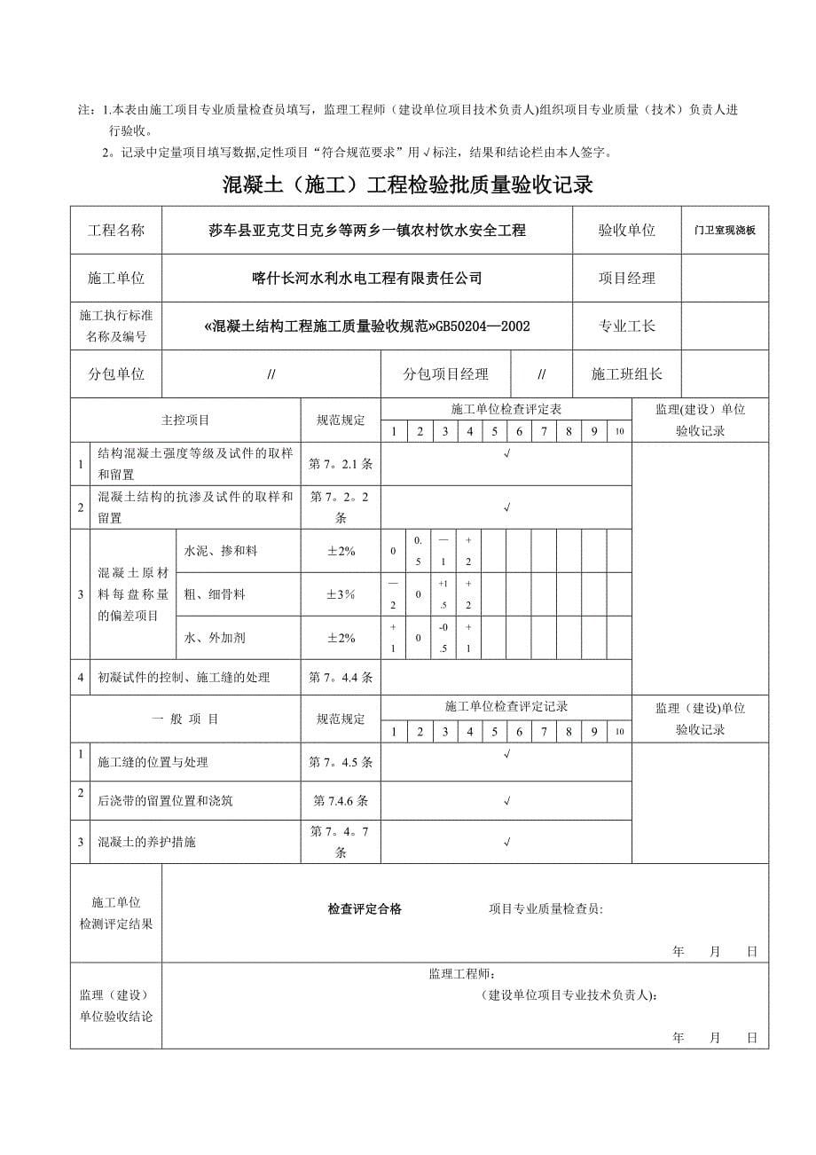 混凝土(施工)工程检验批质量验收记录表.doc_第5页