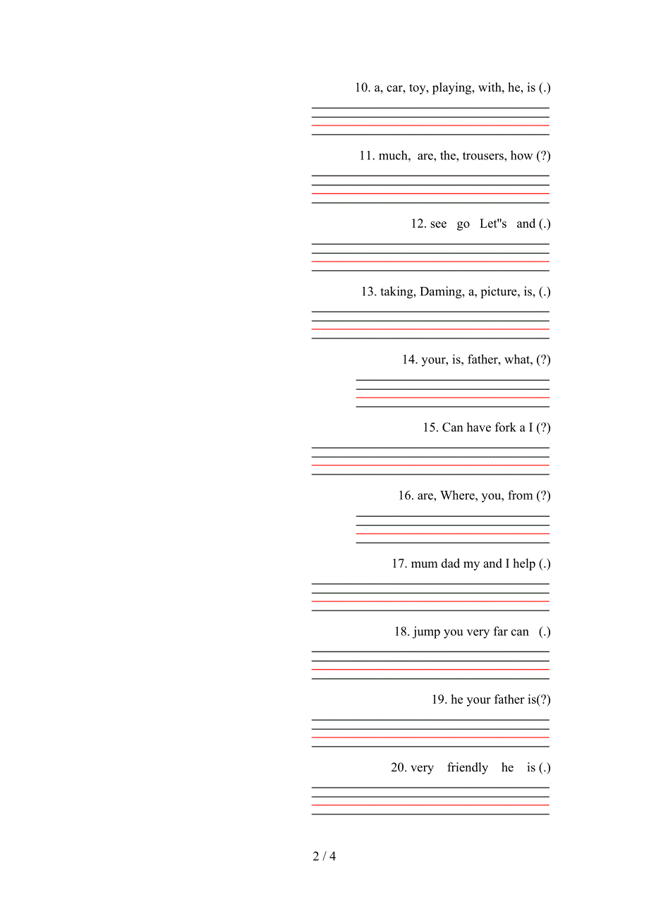 北师大版四年级春季学期英语连词成句专项复习_第2页