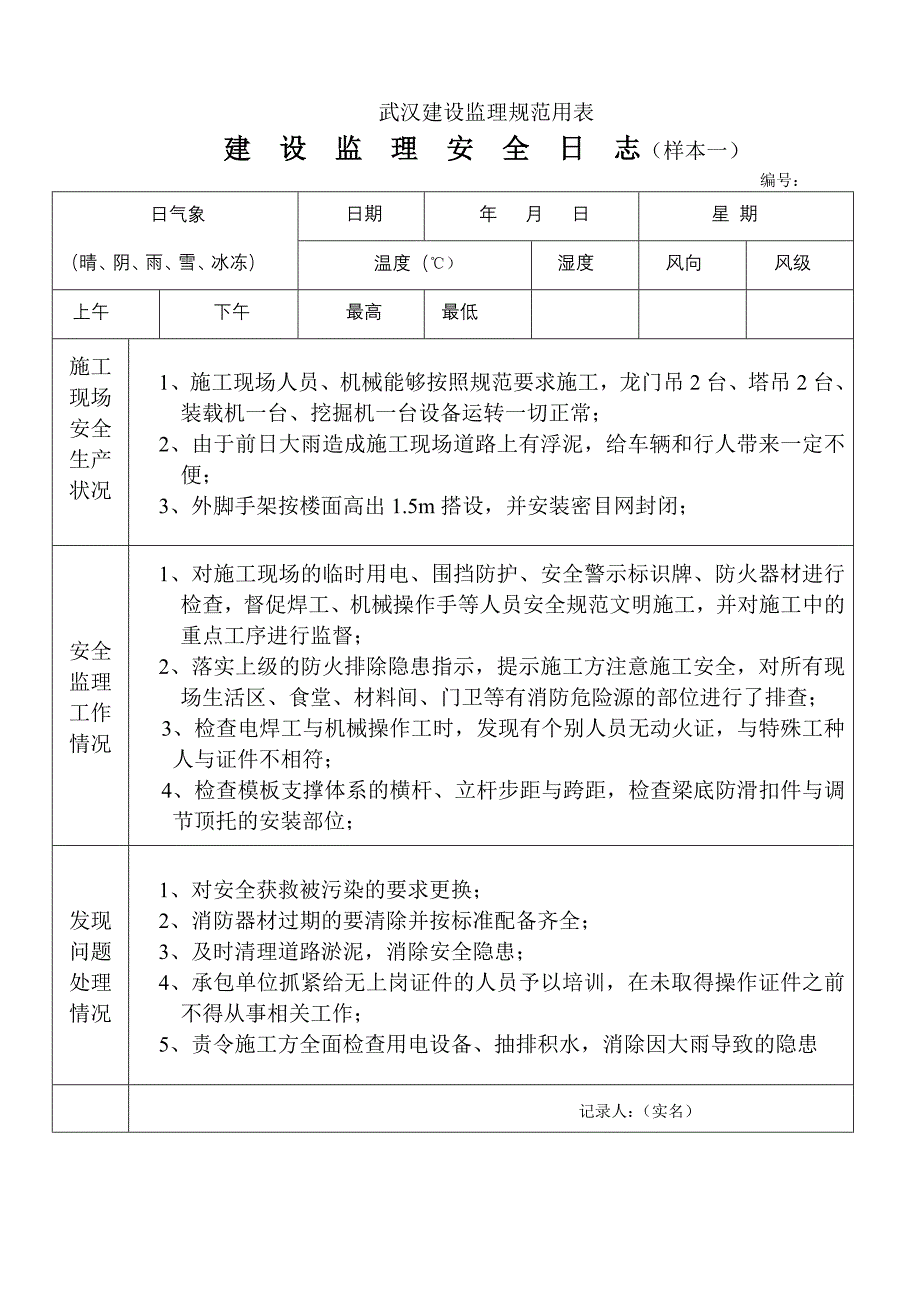 监理安全日志与安全旁站表格填写样本_第4页