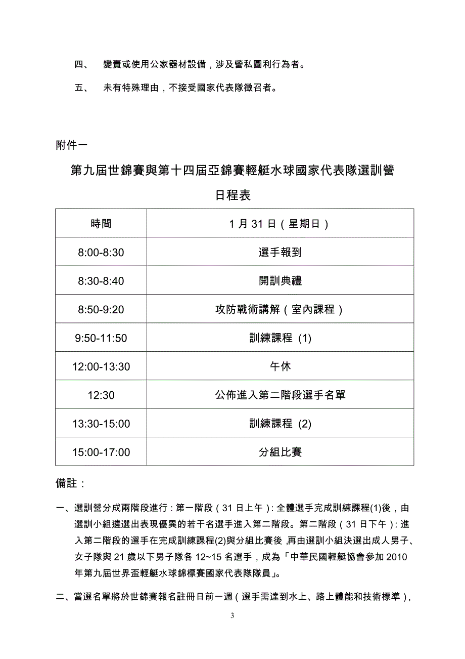 第九届世锦赛与第十四届亚锦赛轻艇水球国家代表队选训营.doc_第3页