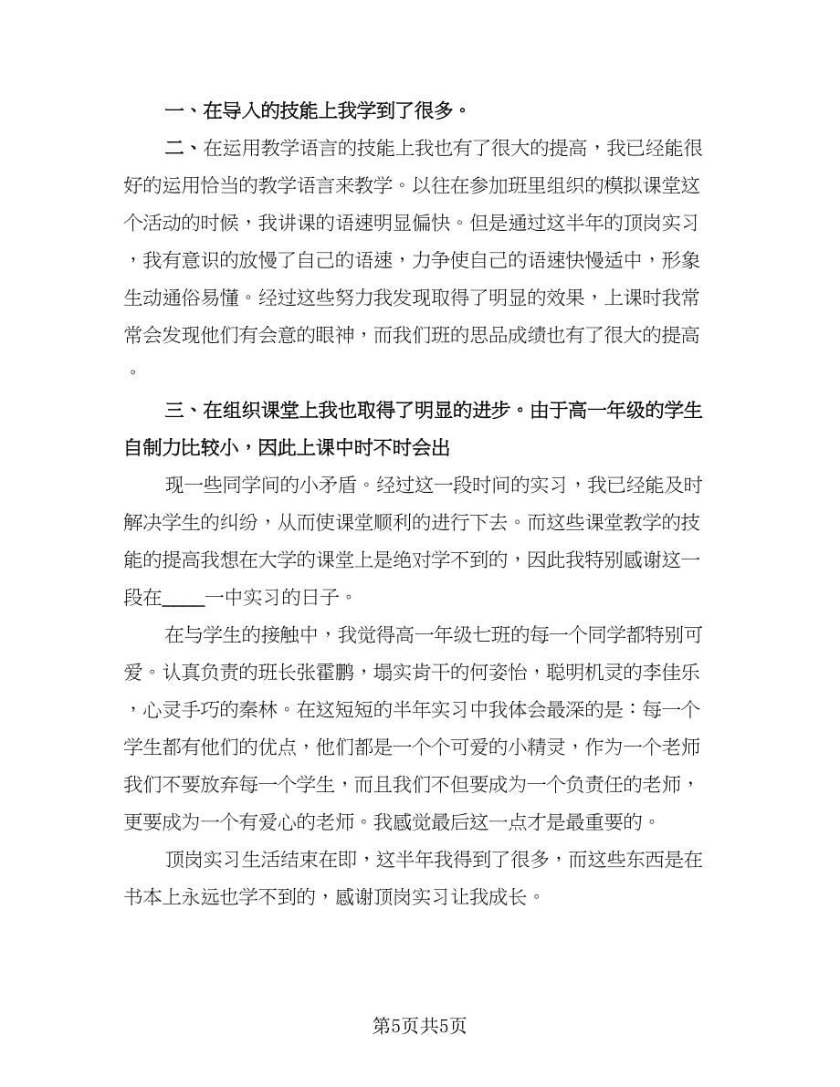 顶岗实习学生总结2023年标准范文（二篇）.doc_第5页