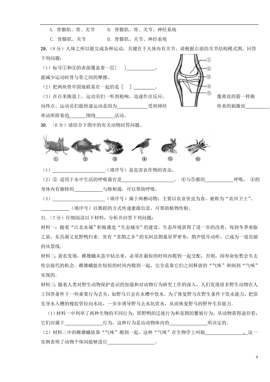 福建省漳州市诏安县山区片八年级生物上学期期中试题 新人教版.doc_第4页