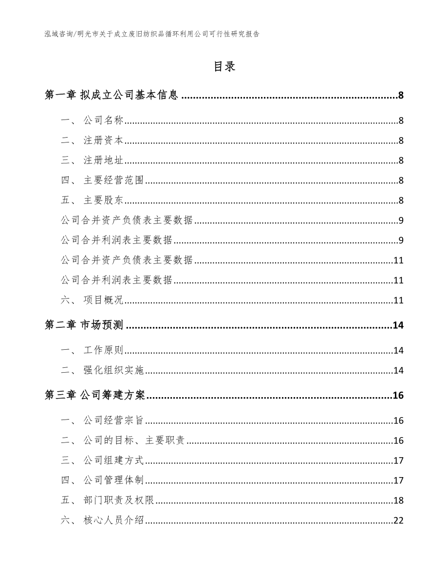 明光市关于成立废旧纺织品循环利用公司可行性研究报告_模板范本_第2页