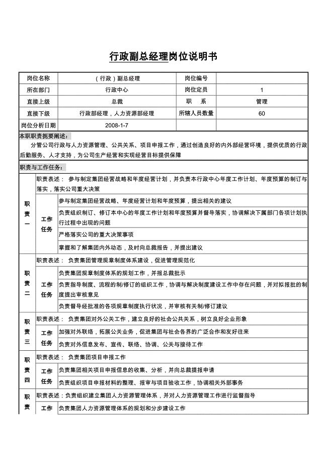 行政副总经理岗位说明书.docx