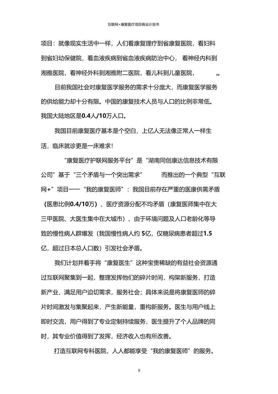 互联网康复医疗项目商业计划书_第5页