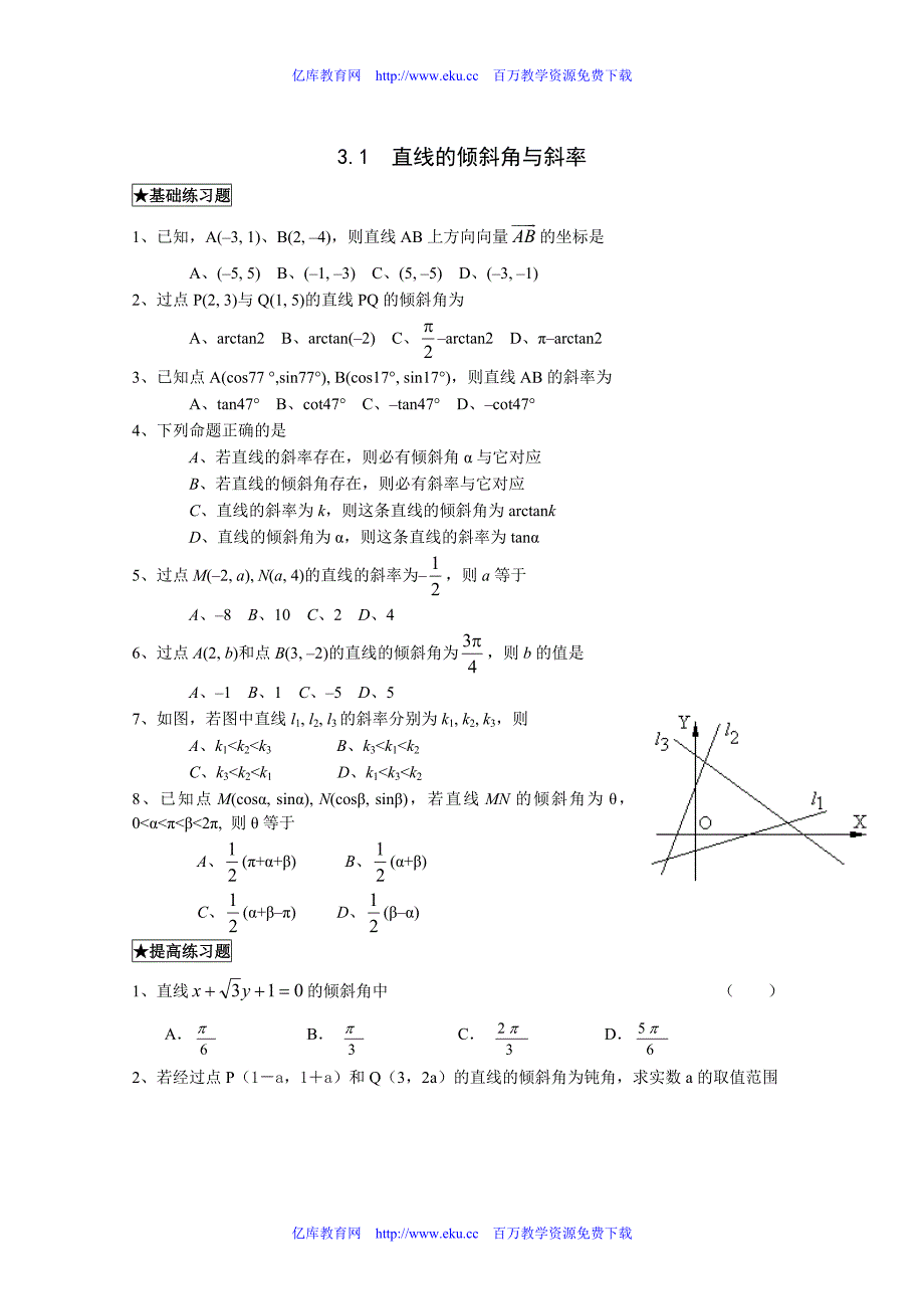 7.1直线的倾斜角与斜率练习题.doc_第1页