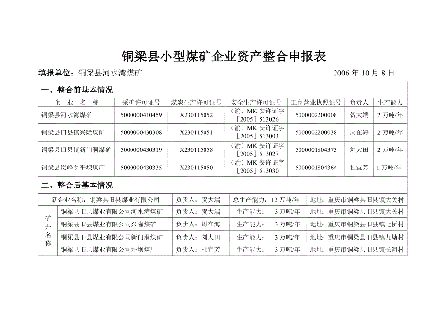 煤矿企业资产整合申报表_第1页