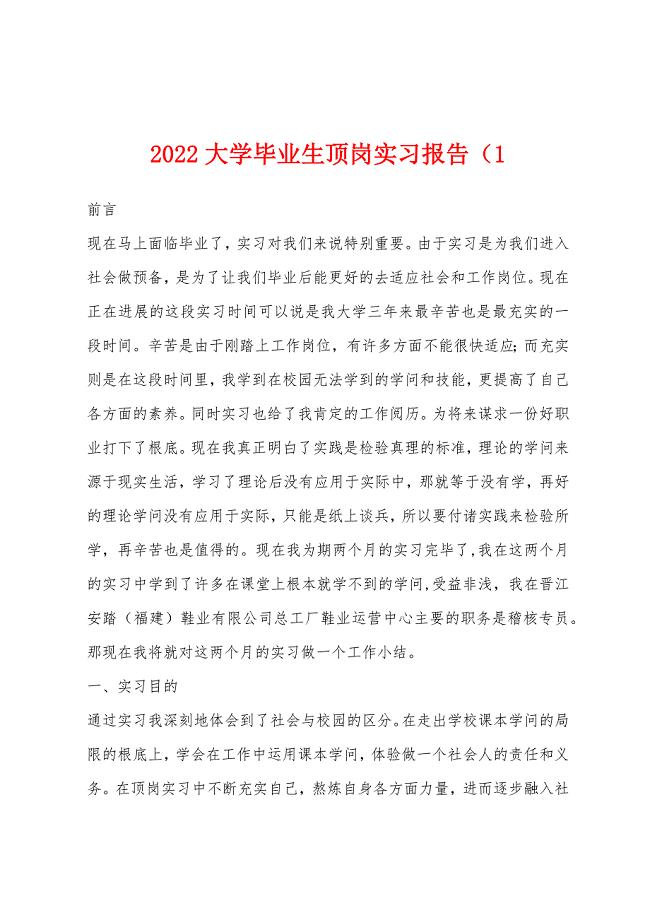 2022年大学毕业生顶岗实习报告(1.docx