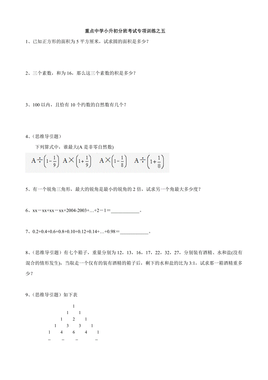 小升初小学数学系列综合训练讲义(五)_第1页