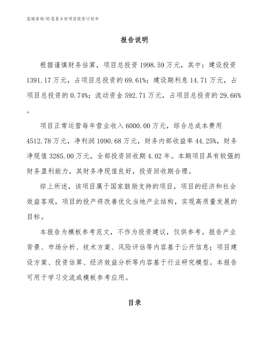 旺苍县乡村项目投资计划书_第2页