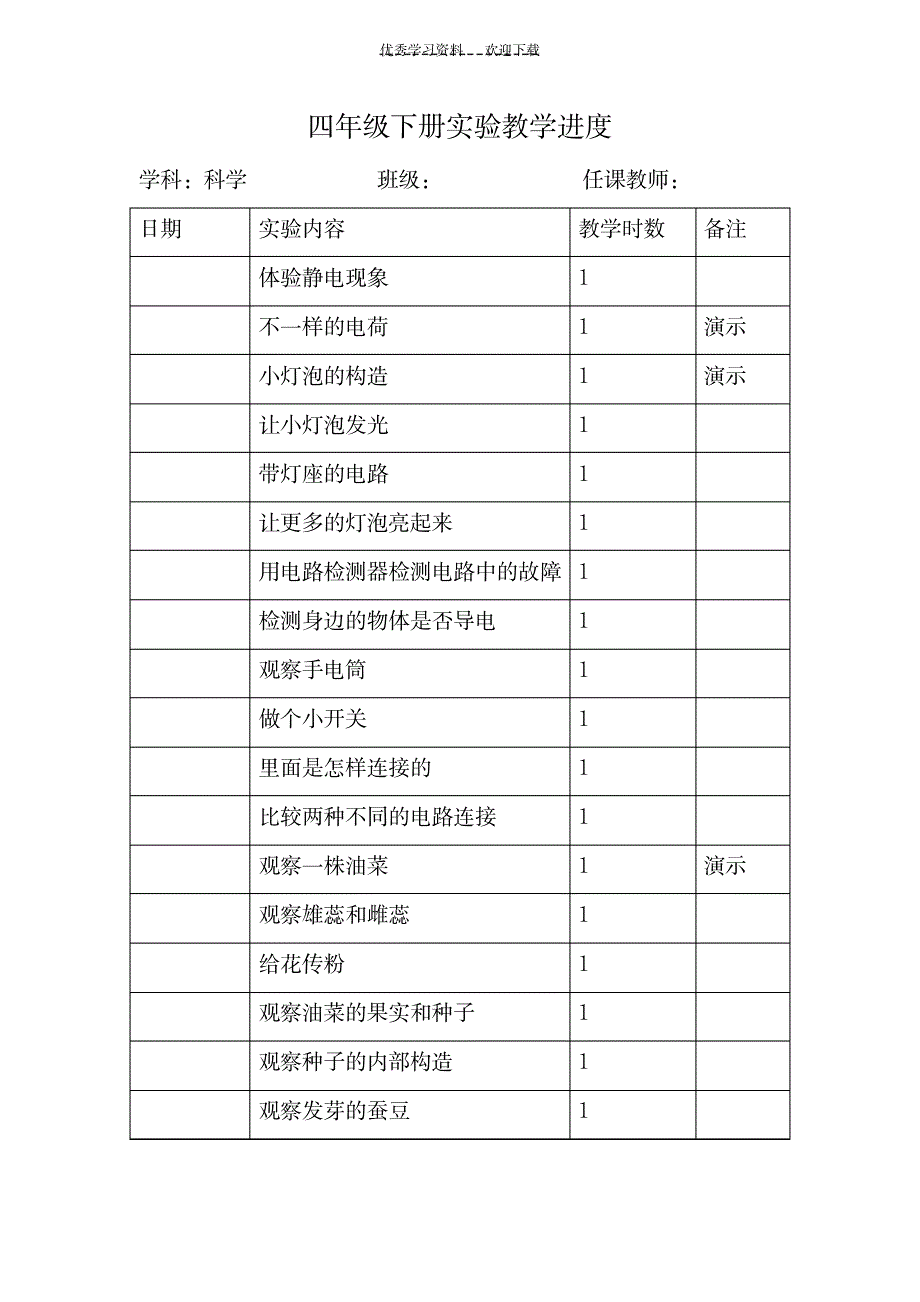 三-六年级上下册实验教学进度_中学教育-中学实验_第3页