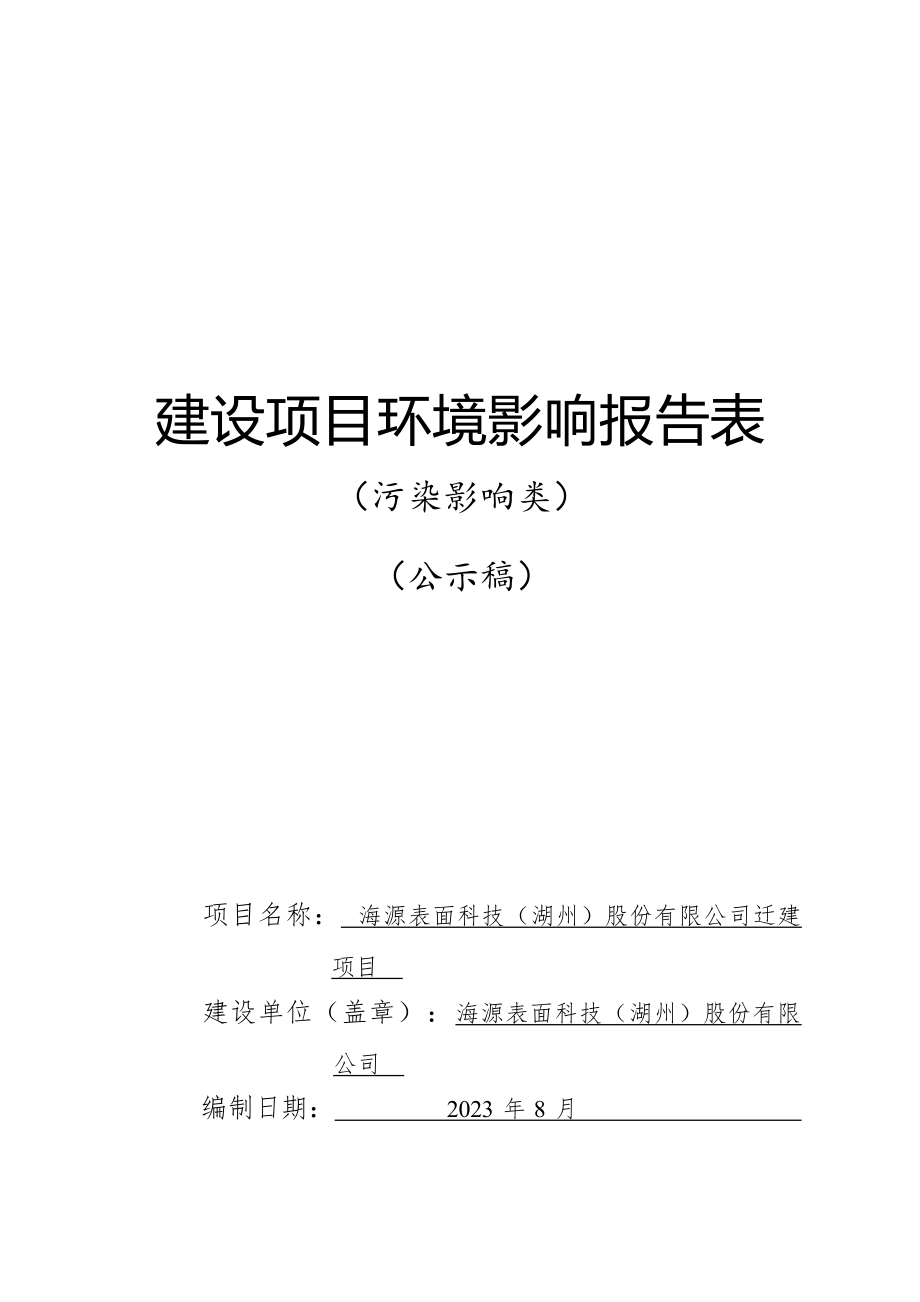 海源表面科技（湖州）股份有限公司迁建项目环境影响报告.docx_第1页