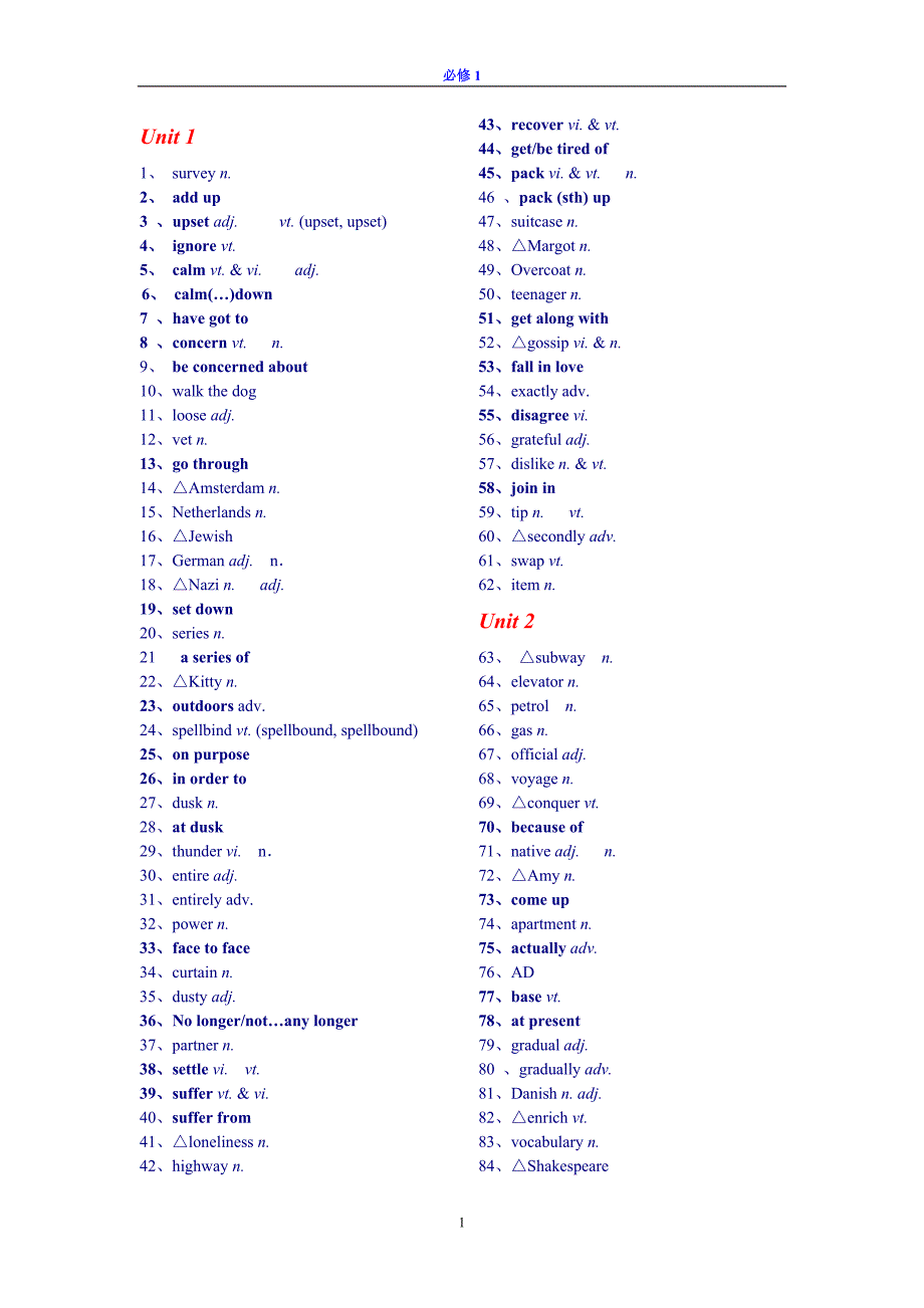 人教版高中英语必修1词汇表--英汉分开.doc_第1页