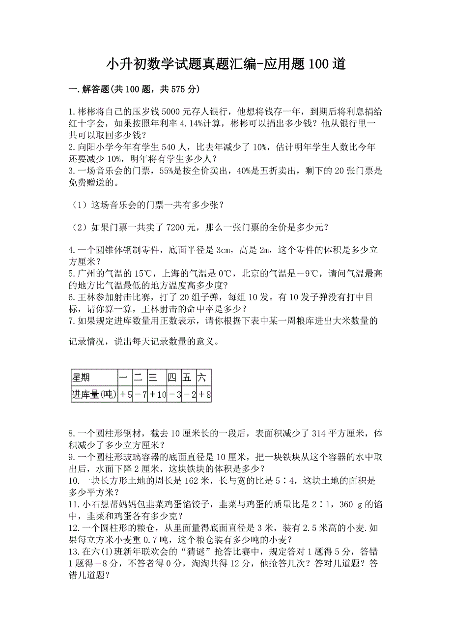 小升初数学试题真题汇编-应用题100道【培优】.docx_第1页