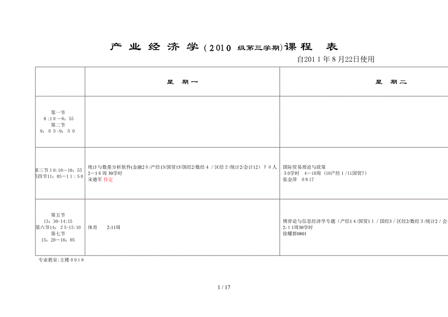 2010级第三学期课表(初稿)_第1页