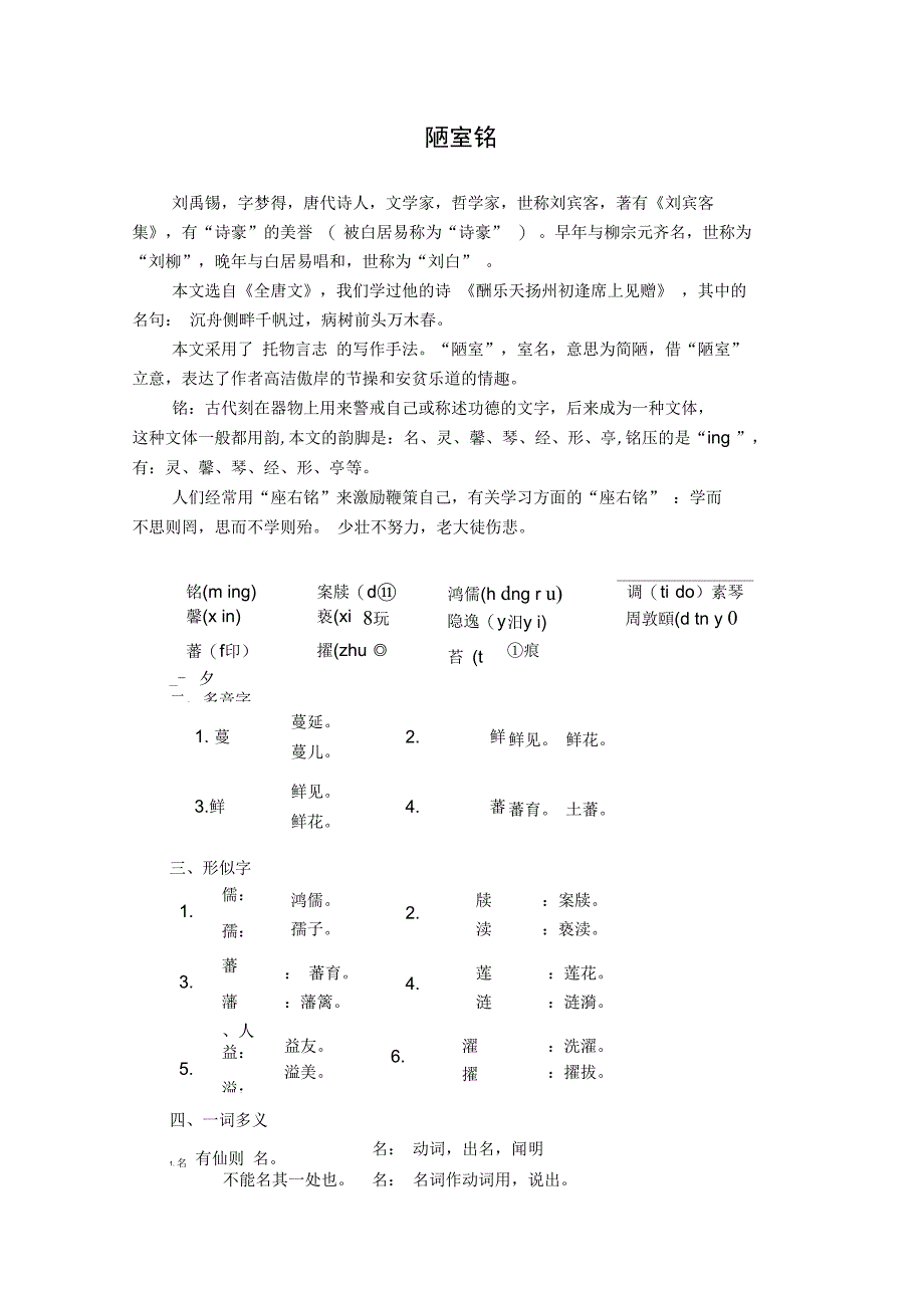 《陋室铭》复习要点_第1页