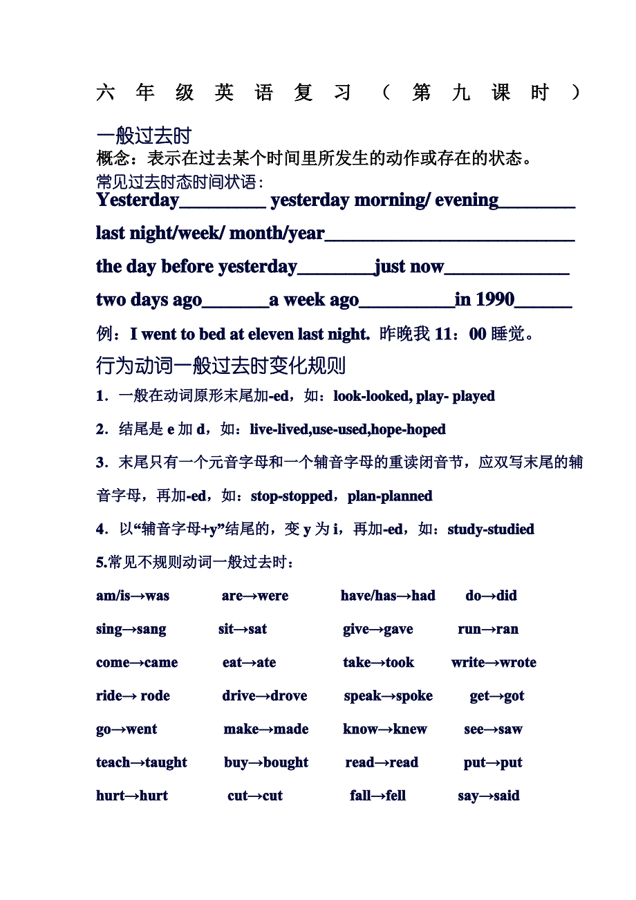 (完整版)小学英语一般过去时讲解及练习_第1页