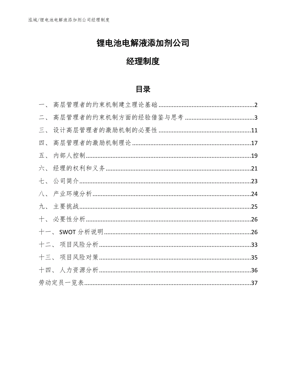 锂电池电解液添加剂公司经理制度_参考_第1页