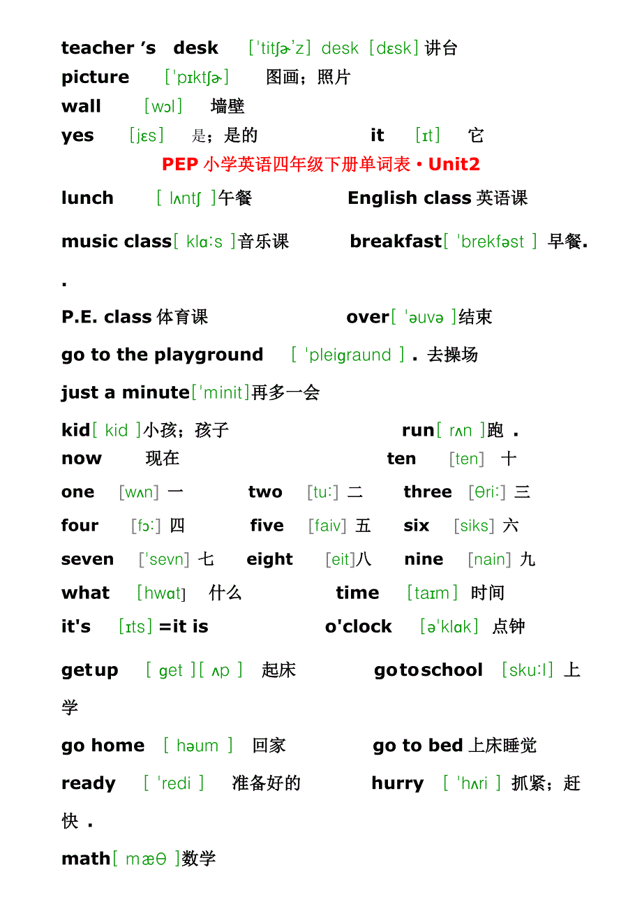 PEP小学英语四年级下册单词表_第2页