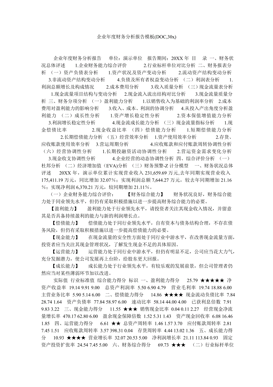 企业年度财务分析报告模板(DOC,30ҳ) .doc_第1页