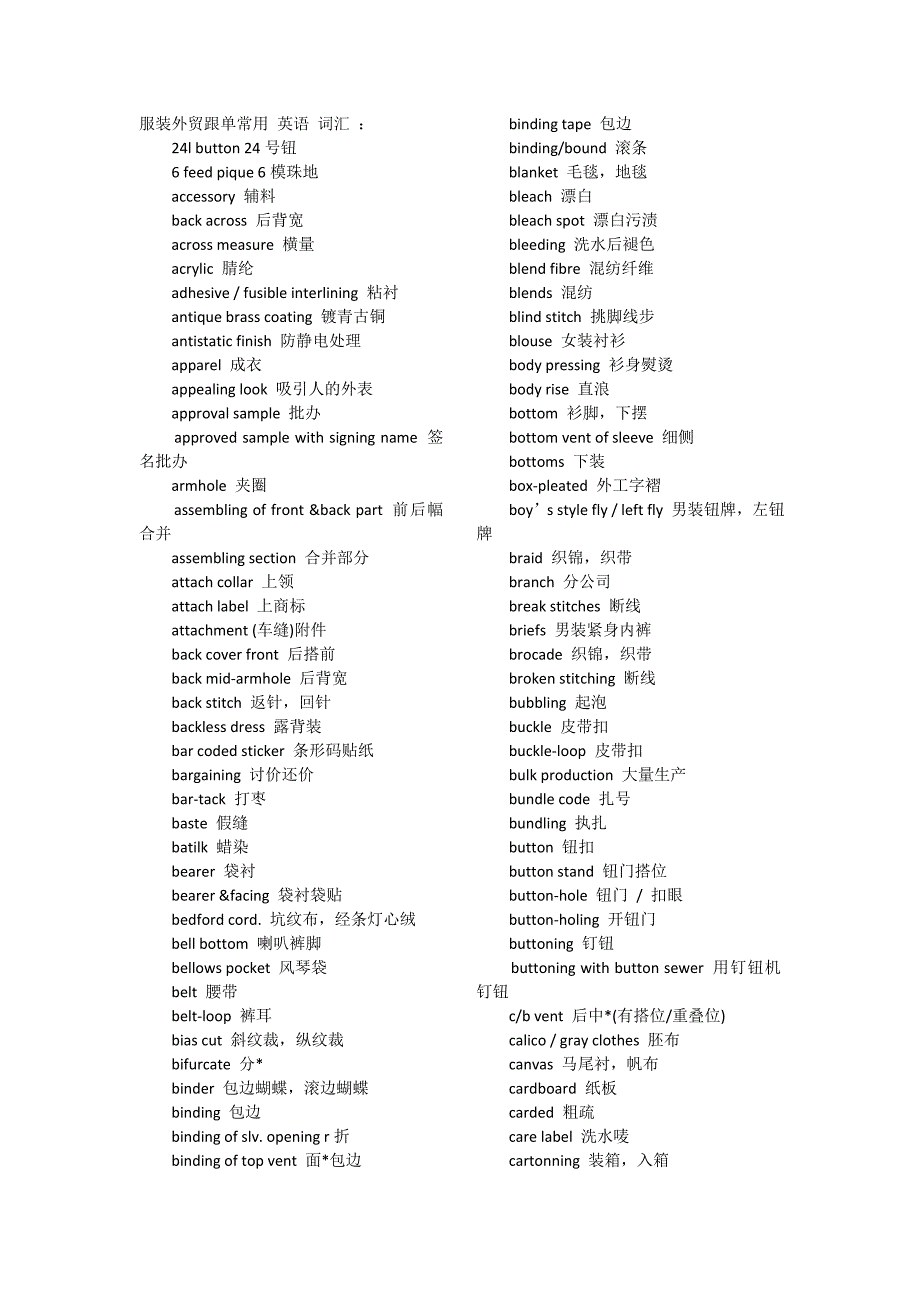 服装外贸跟单常用-英语-词汇_第1页