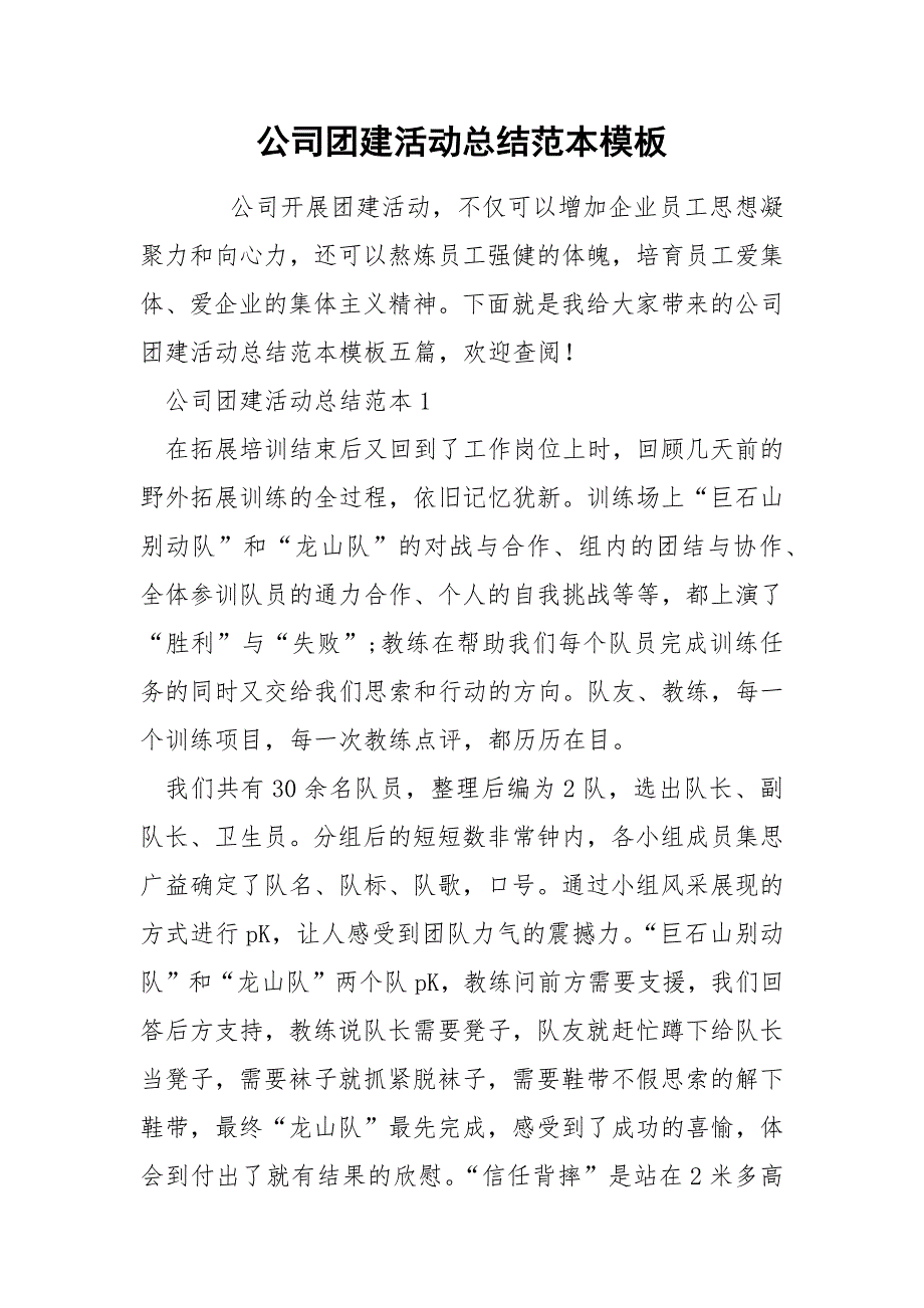 公司团建活动总结范本模板_第1页