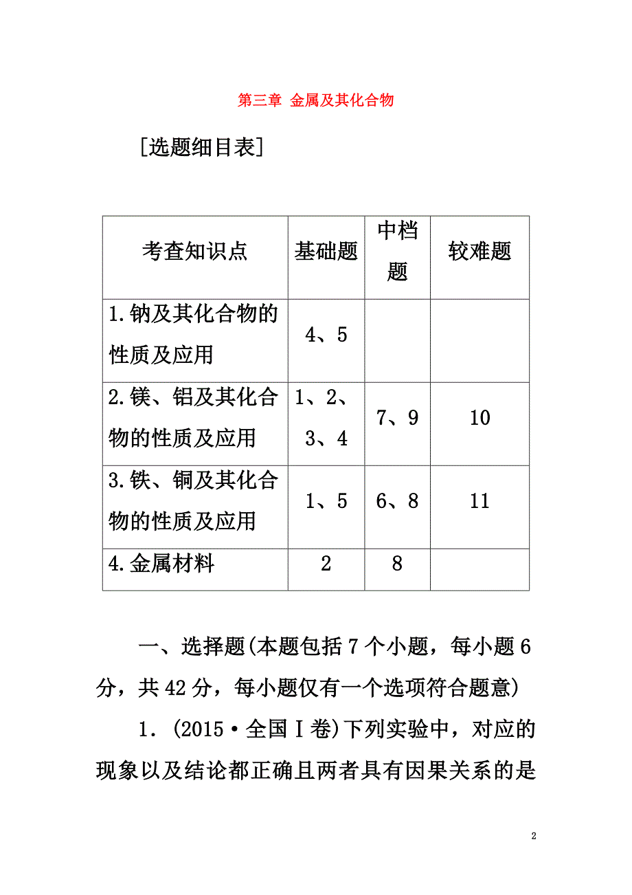 2021版高考化学一轮总复习第三章金属及其化合物章末检测_第2页