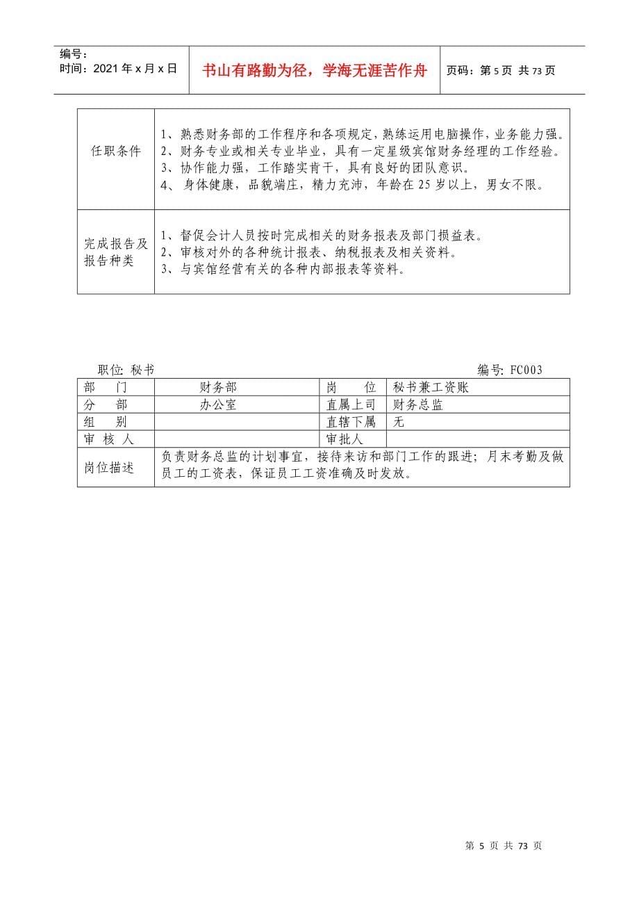 凯盛国宾温泉度假村财务部管理规范(3)_第5页