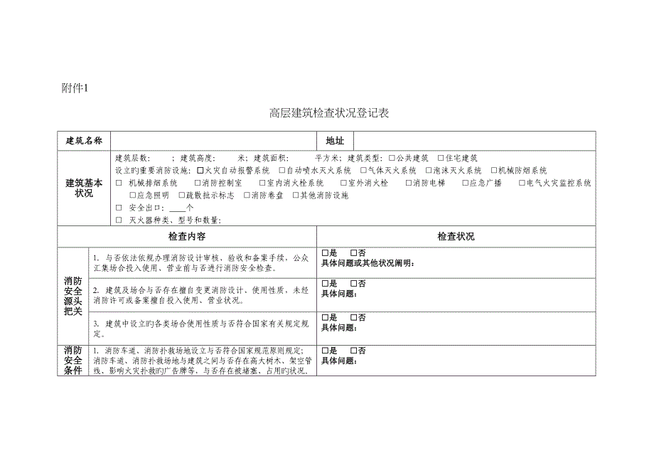 高层优质建筑检查情况登记表_第1页