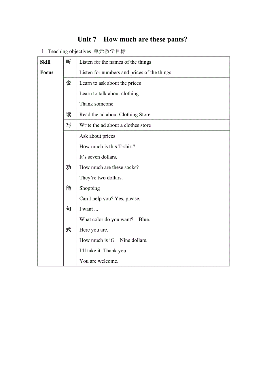 七年级新目标上Unit7Howmucharethesepants教案_第1页