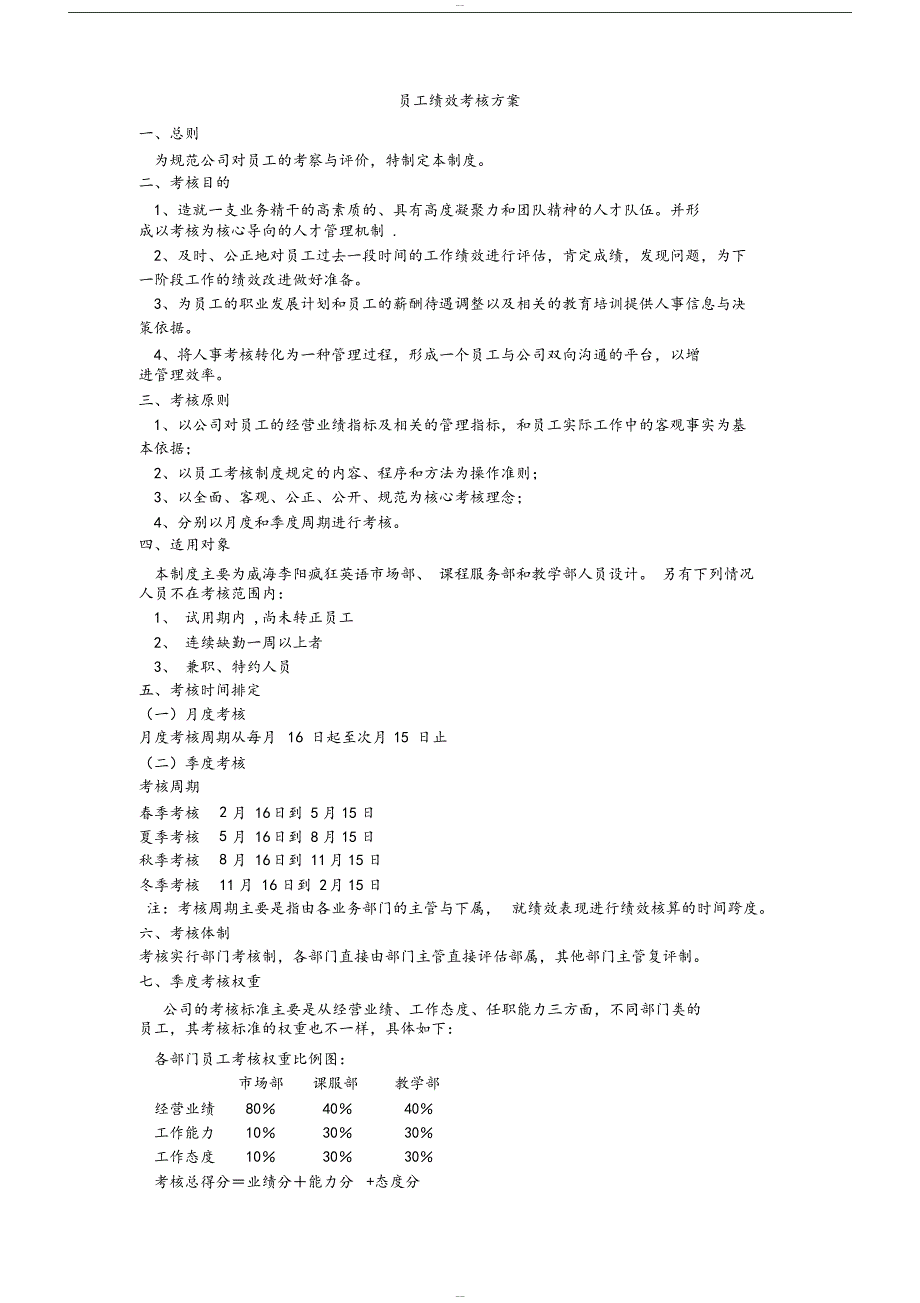 教育培训机构员工绩效考核方案（天选打工人）.docx_第1页