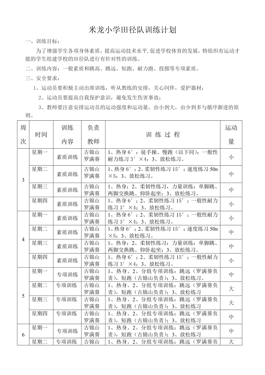 米龙小学田径队训练计划_第1页