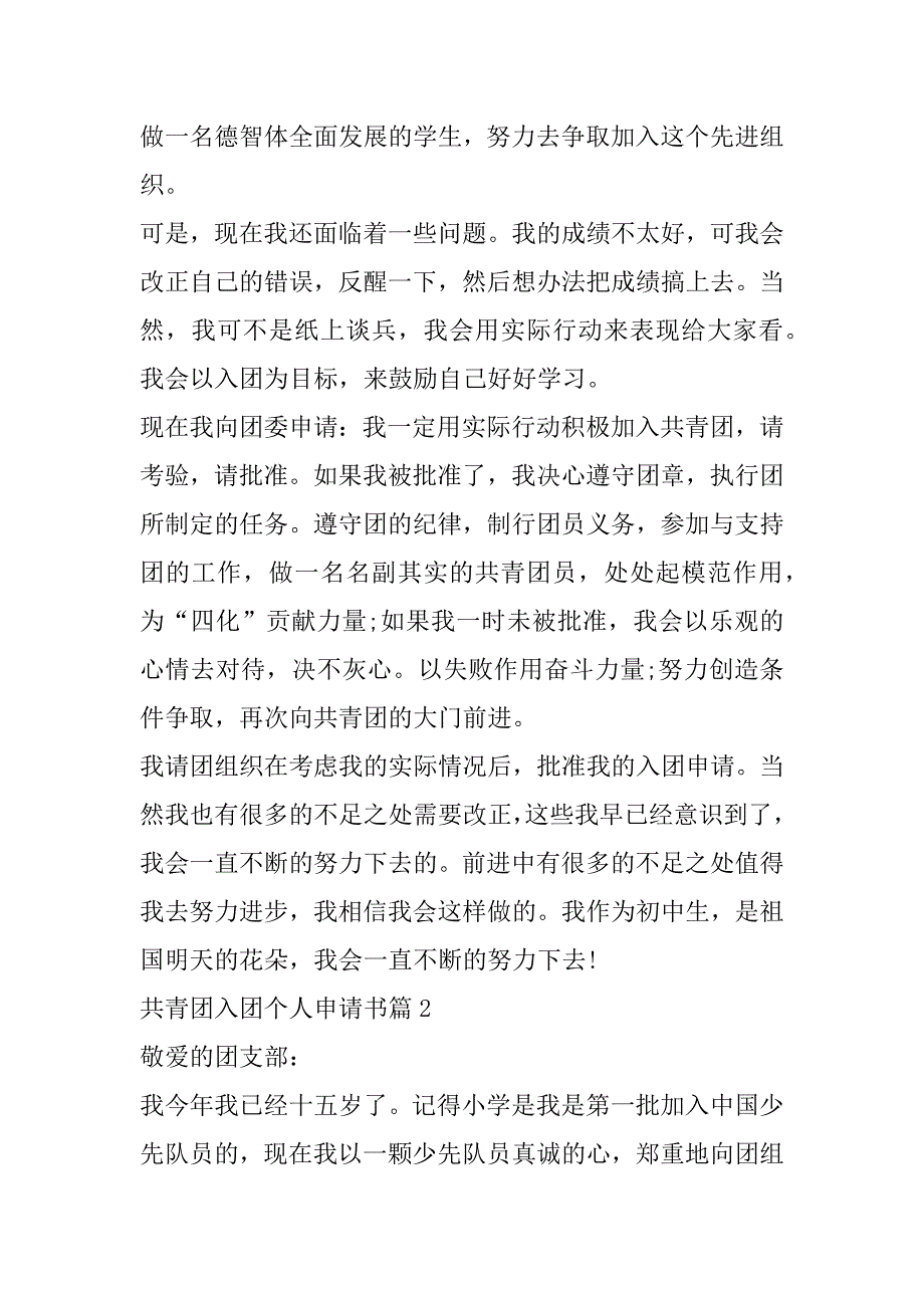 2023年共青团入团个人申请书模板（五篇）_第2页