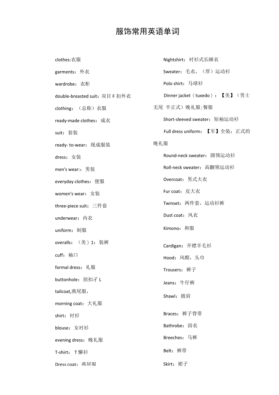 服饰常用英语单词_第1页