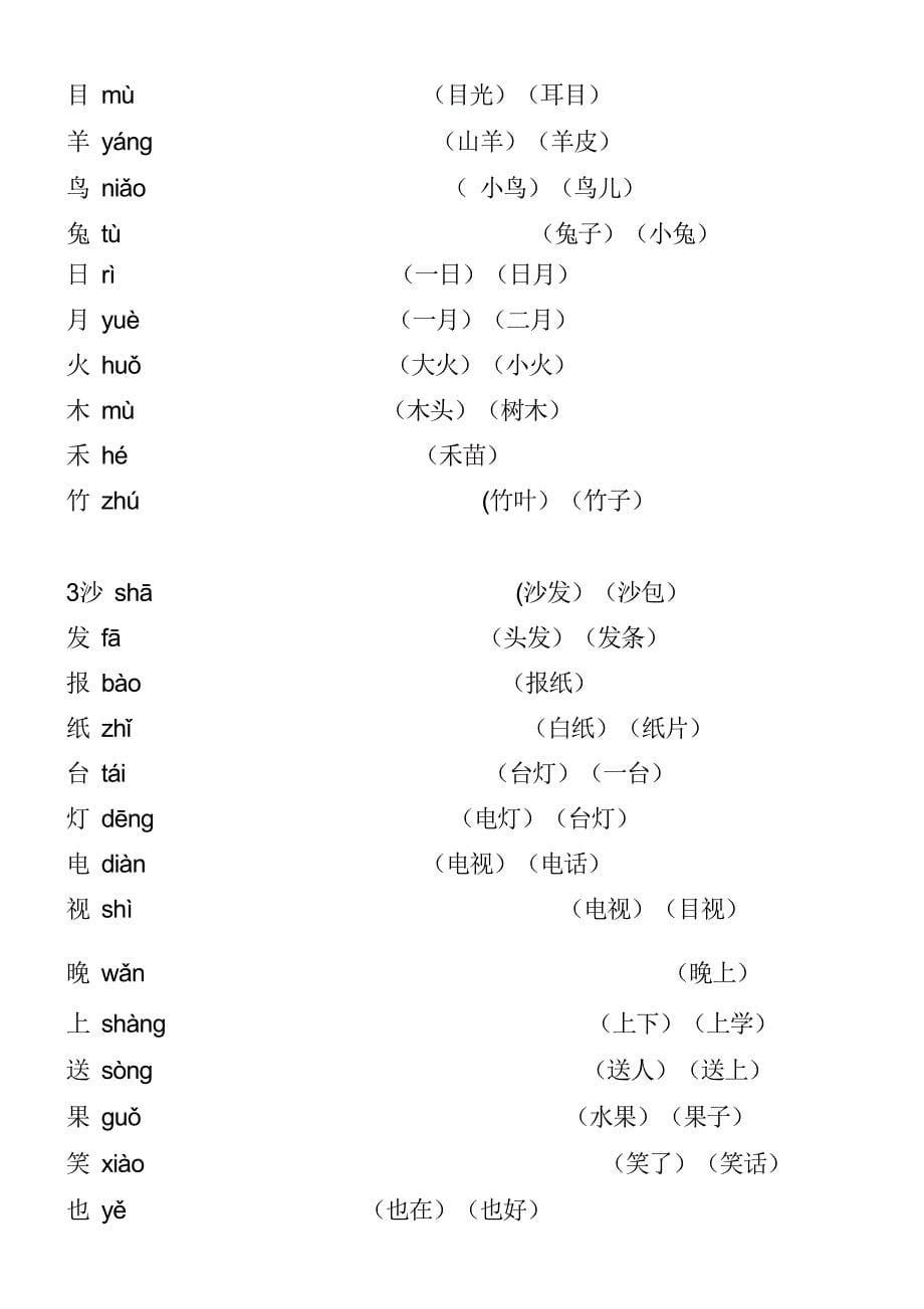 一年级语文上册生字表笔顺表及组词_第5页