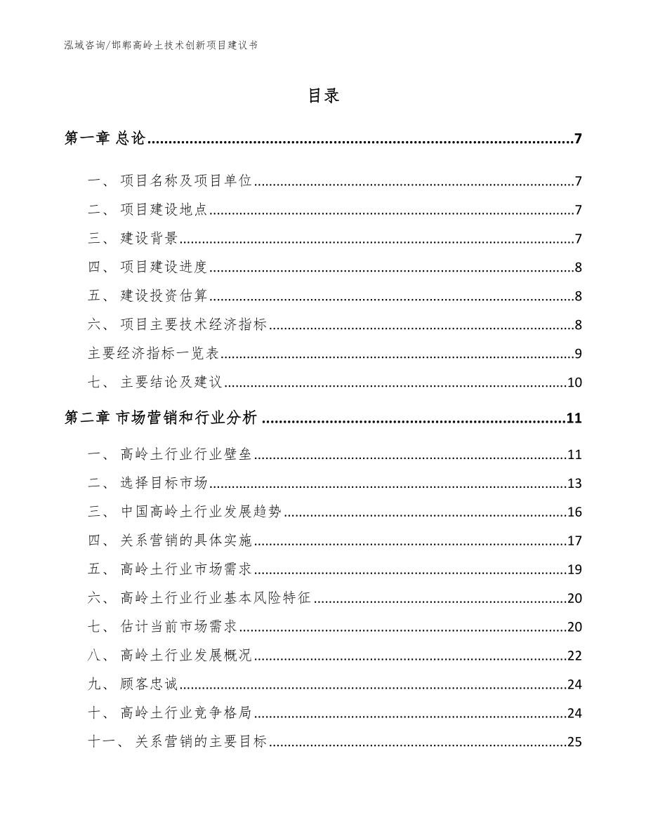 邯郸高岭土技术创新项目建议书_模板参考_第1页