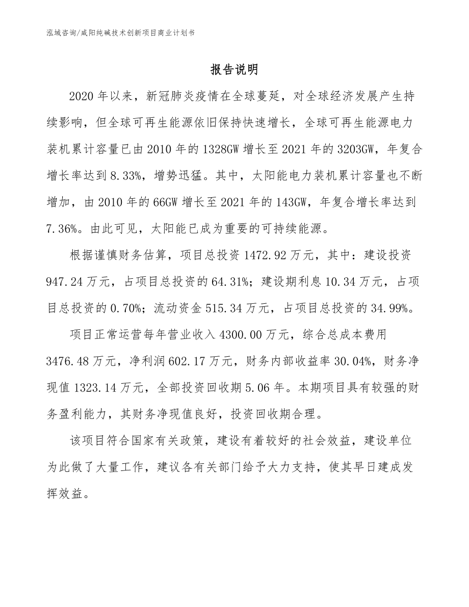 咸阳纯碱技术创新项目商业计划书【模板范文】_第2页