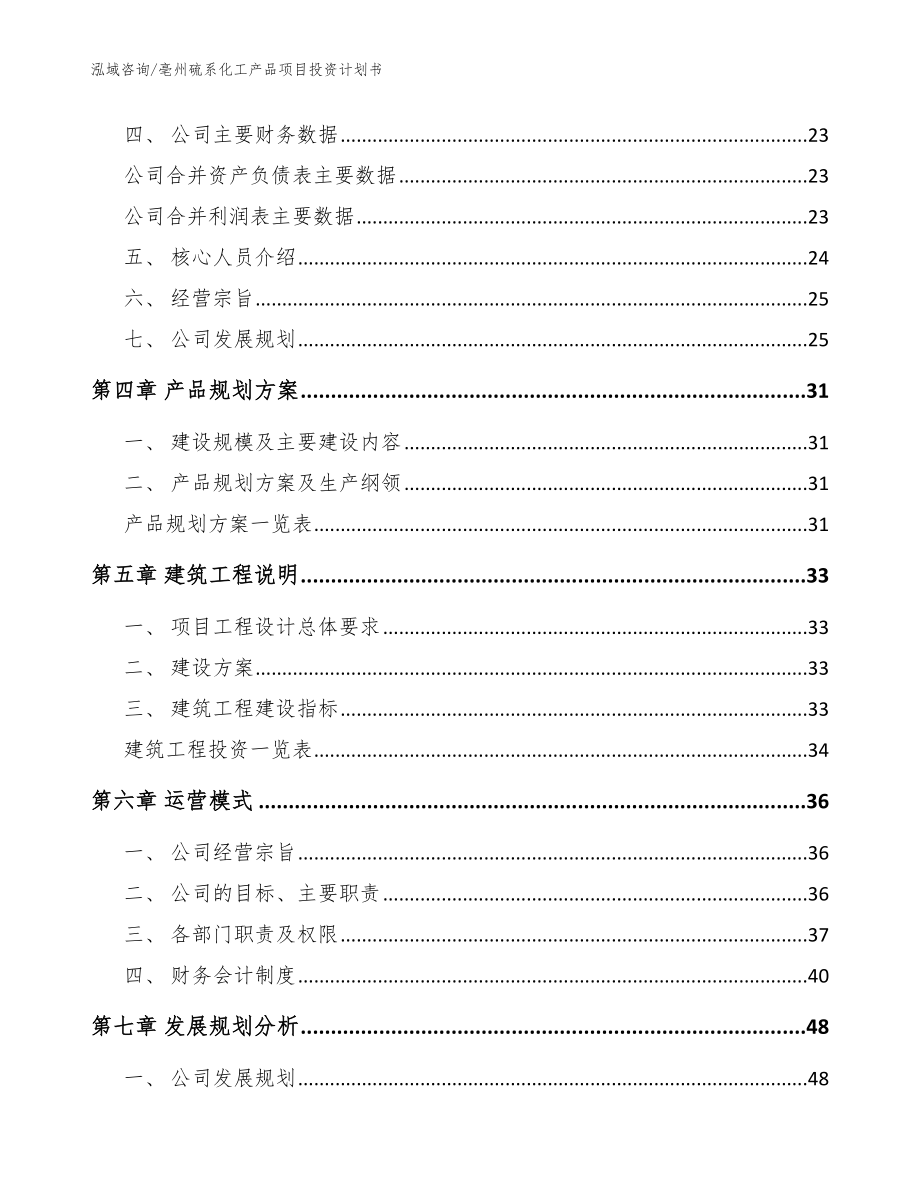 亳州硫系化工产品项目投资计划书_模板范文_第2页