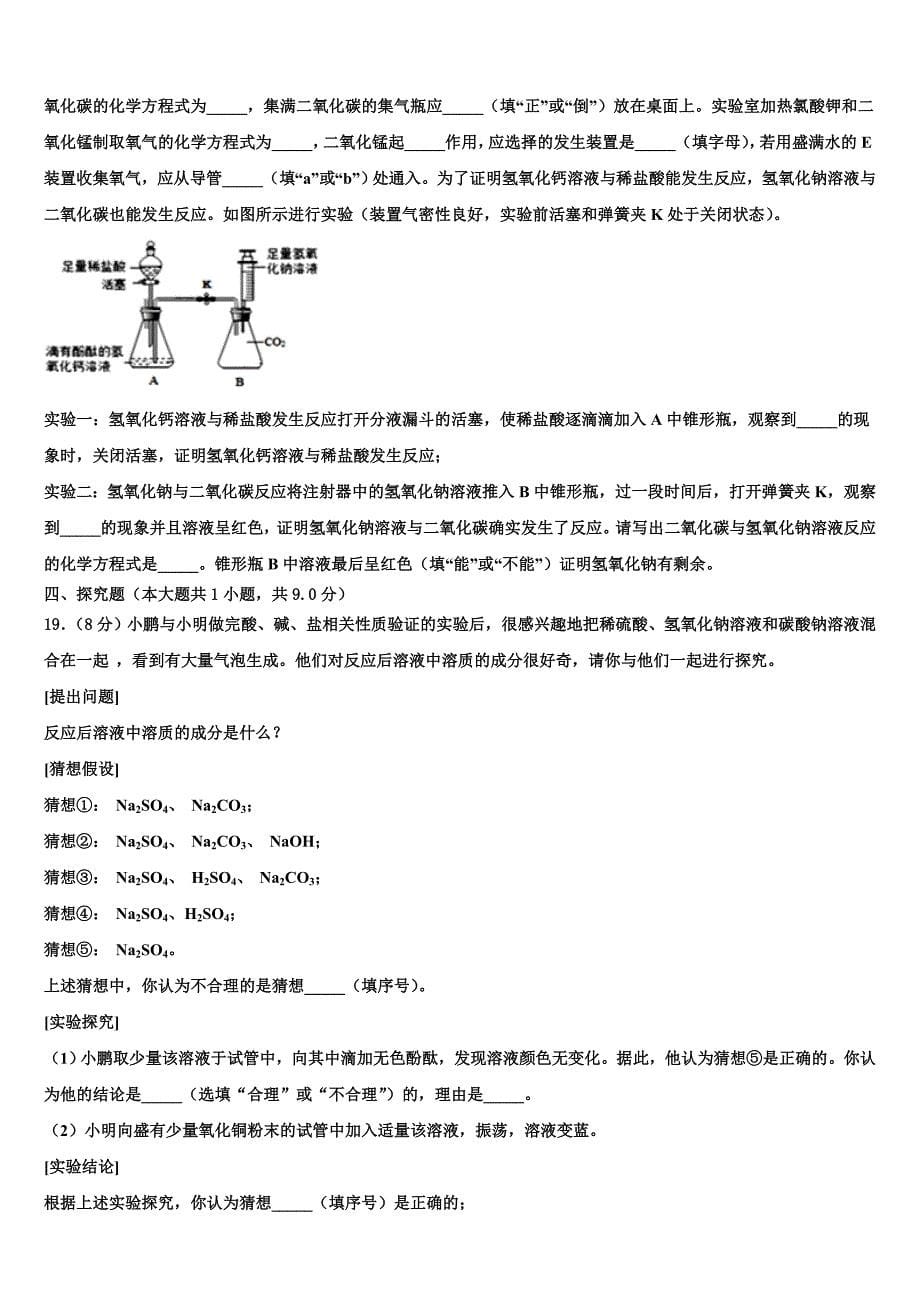 江苏省苏州市高新区实验2022-2023学年初中化学毕业考试模拟冲刺卷含解析_第5页